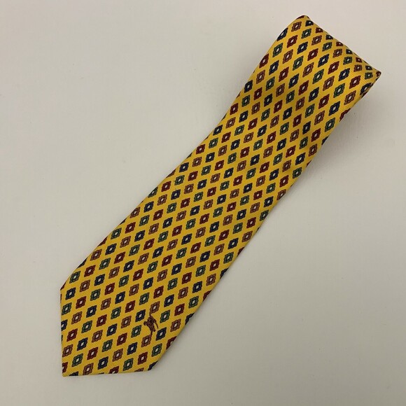 Burberrys of London Mens Tie Necktie Yellow Multi-color Diamond Shapes 100% Silk - Picture 1 of 7